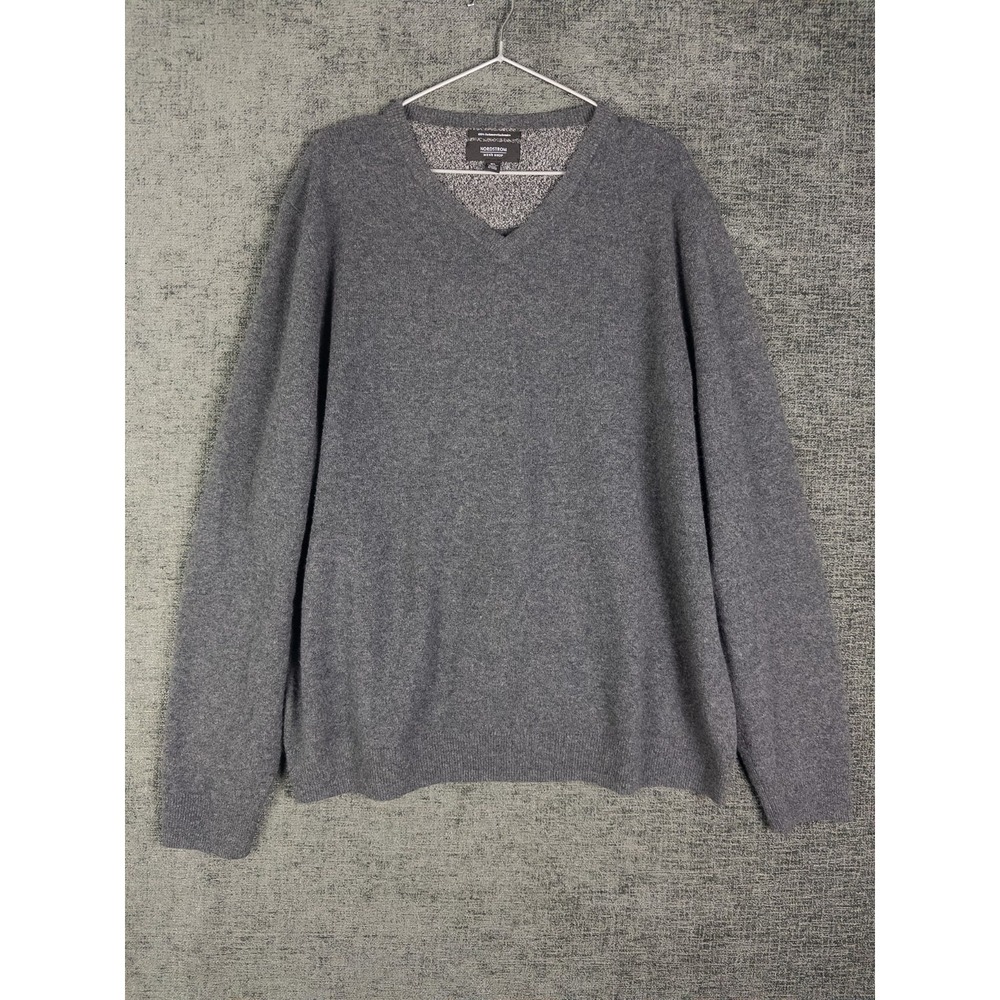 Nordstrom Cashmere Sweater Mens XL Gray Pullover‎ V Neck Casual Business